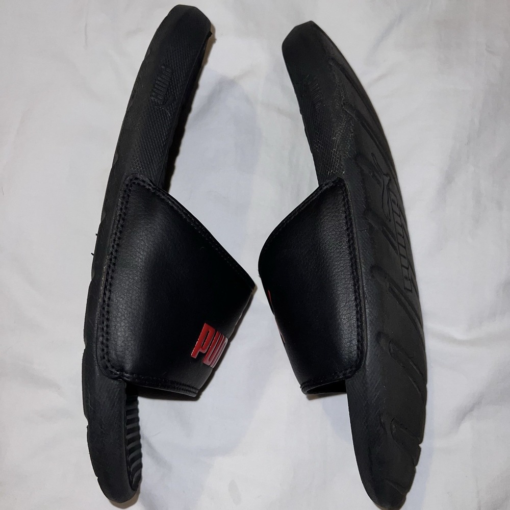Puma Sandals Mens 9 Cool Cat Casual Slip On Flats Slides Black Red Faux  Leather - Picture 4 of 9